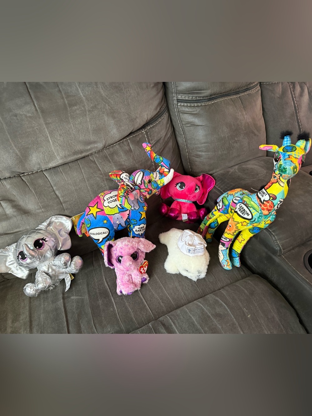 Ty Multicolor Plush Elephant & Giraffe Set - Bright Patterned Collectibles